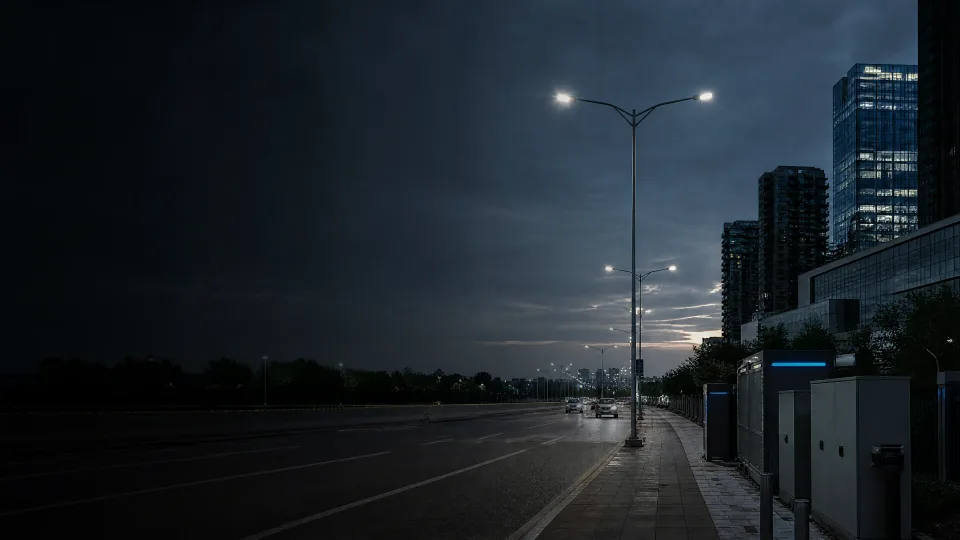 夜间智慧城市道路照明与电力基础设施